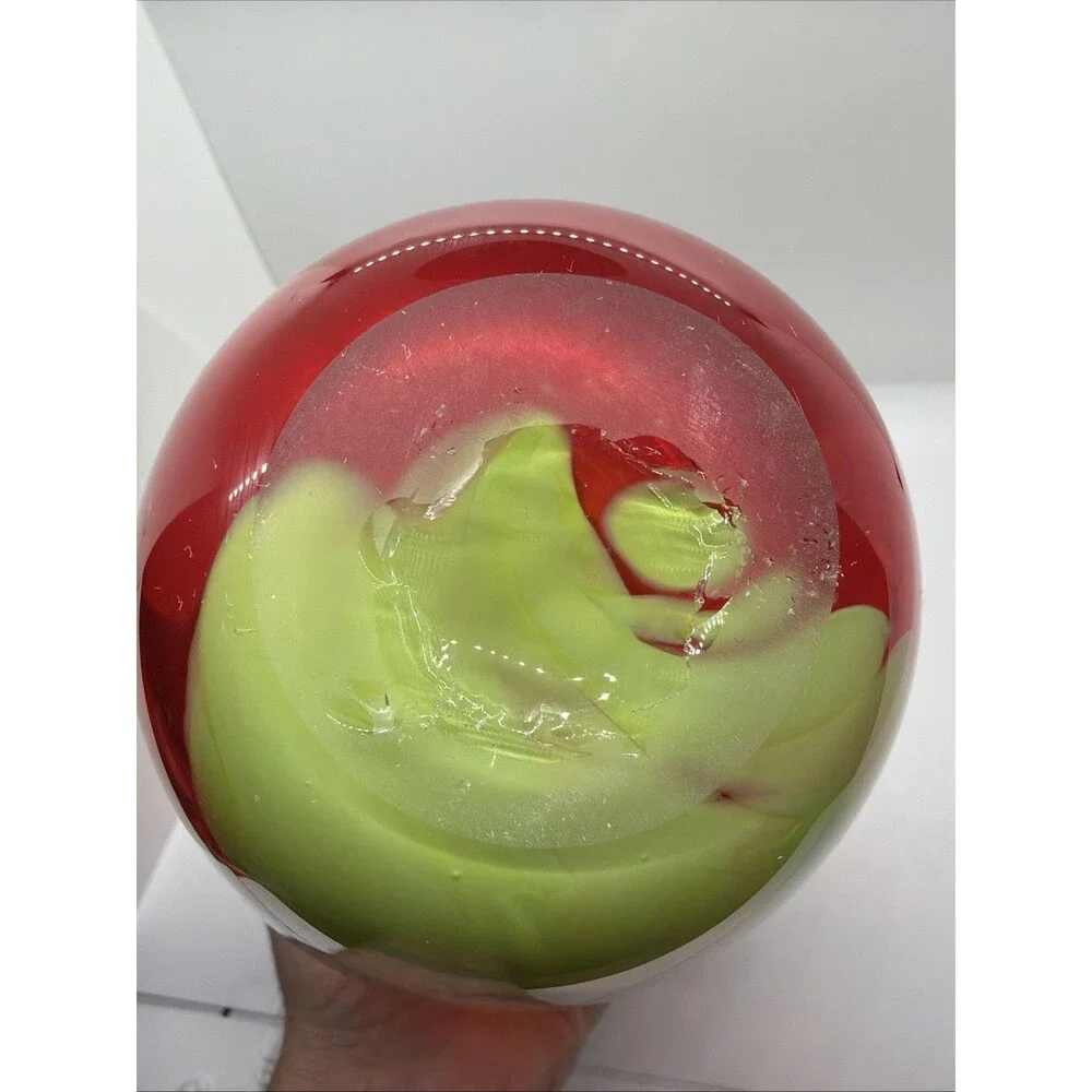 Rainbow CASED GLASS  10” Watercolor Heavy Art Glass Hand Blown Vase- Red Green